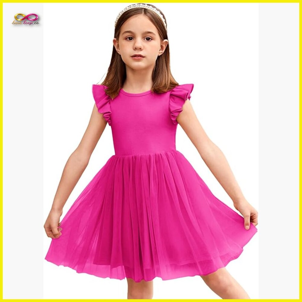 Toddler Tutu Dress Fluffy Tulle Summer Party Sundress Flutter Sleeve Pull-On